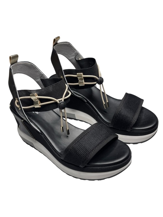 NecroGiardini Shoes - NecroGiardini Black Wedge Sandals with Elastic Ankle Strap and Metallic Accents